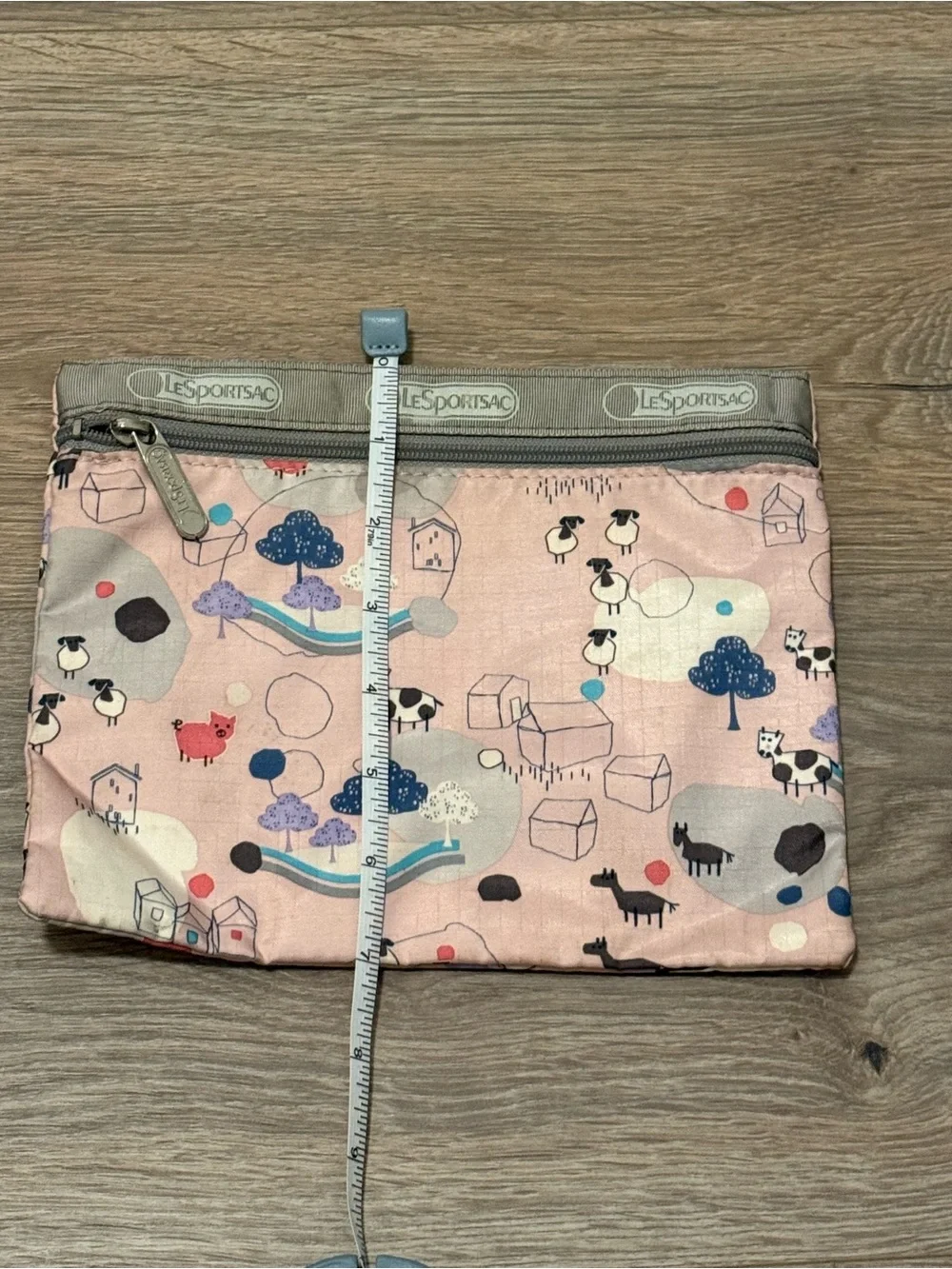 LeSportsac Pink Farm Animal Print Zipper Pouch Cosmetic Bag